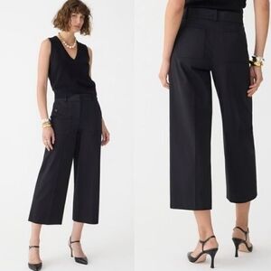 J. Crew Black Sydney Wide-Leg Pant in Bi-stretch Cotton Blend, Size 12